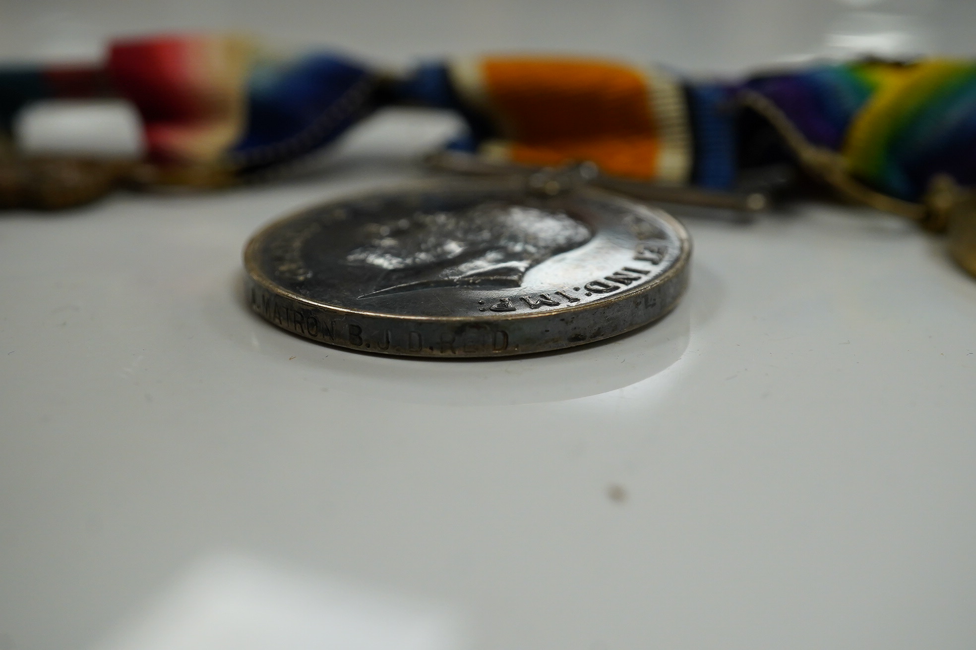 A Great War trio with oakleaf to Assistant Matron B.J.D.Reid, Queen Alexandra's Imperial Military Nursing Service with Royal Red Cross medal and Military Nursing Service Reserve Badge (5)